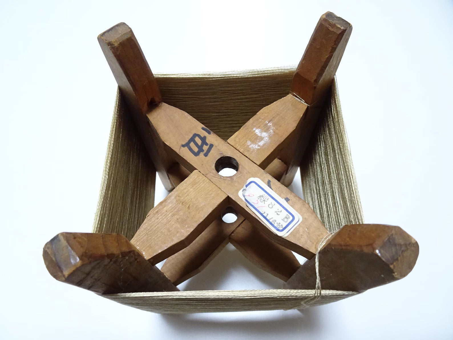 Japanese Vintage wooden spool and silk thread embroidery 12192