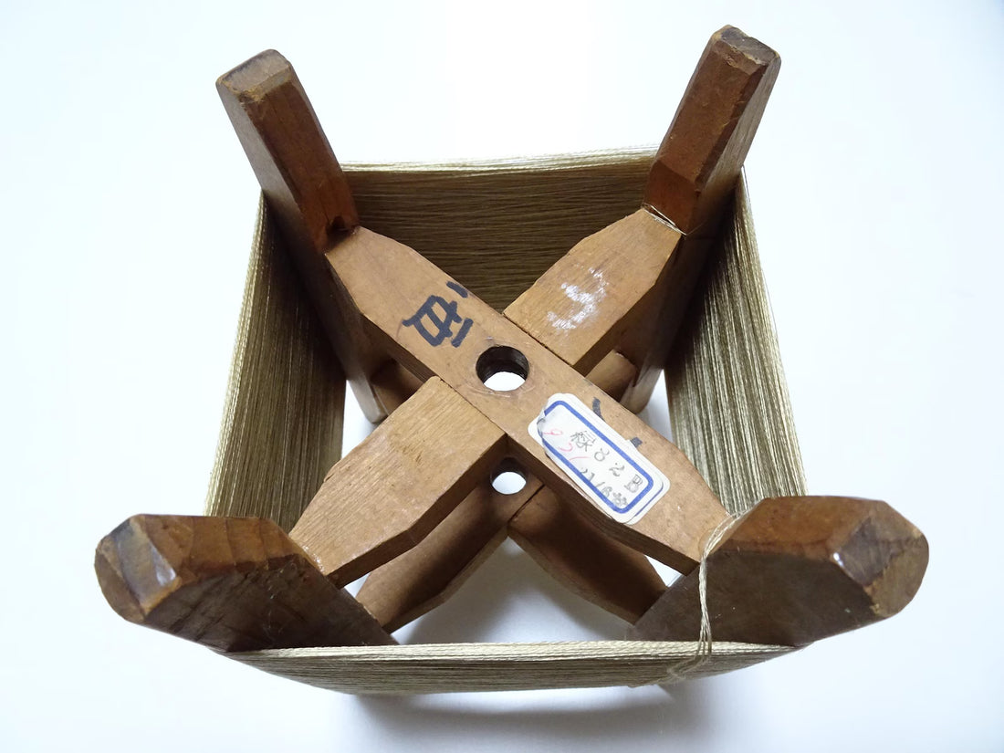 Japanese Vintage wooden spool and silk thread embroidery 12192